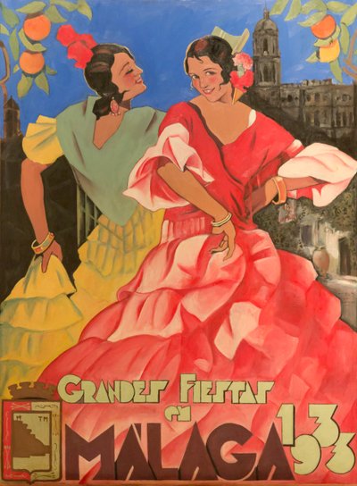 Plakat, das Grandes Fiestas de Malaga 1933 bewirbt von Unbekannt Unbekannt